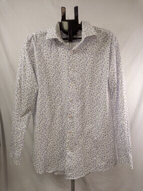 Apt. 9 Men's White/Purple Floral Print Dress Shirt Size XL (34-35)